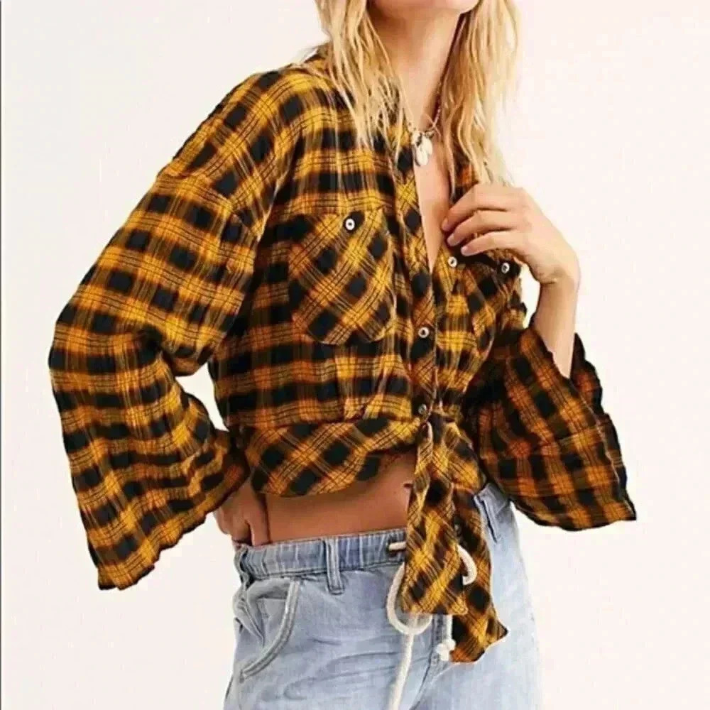 Free People Sakura Plaid Top